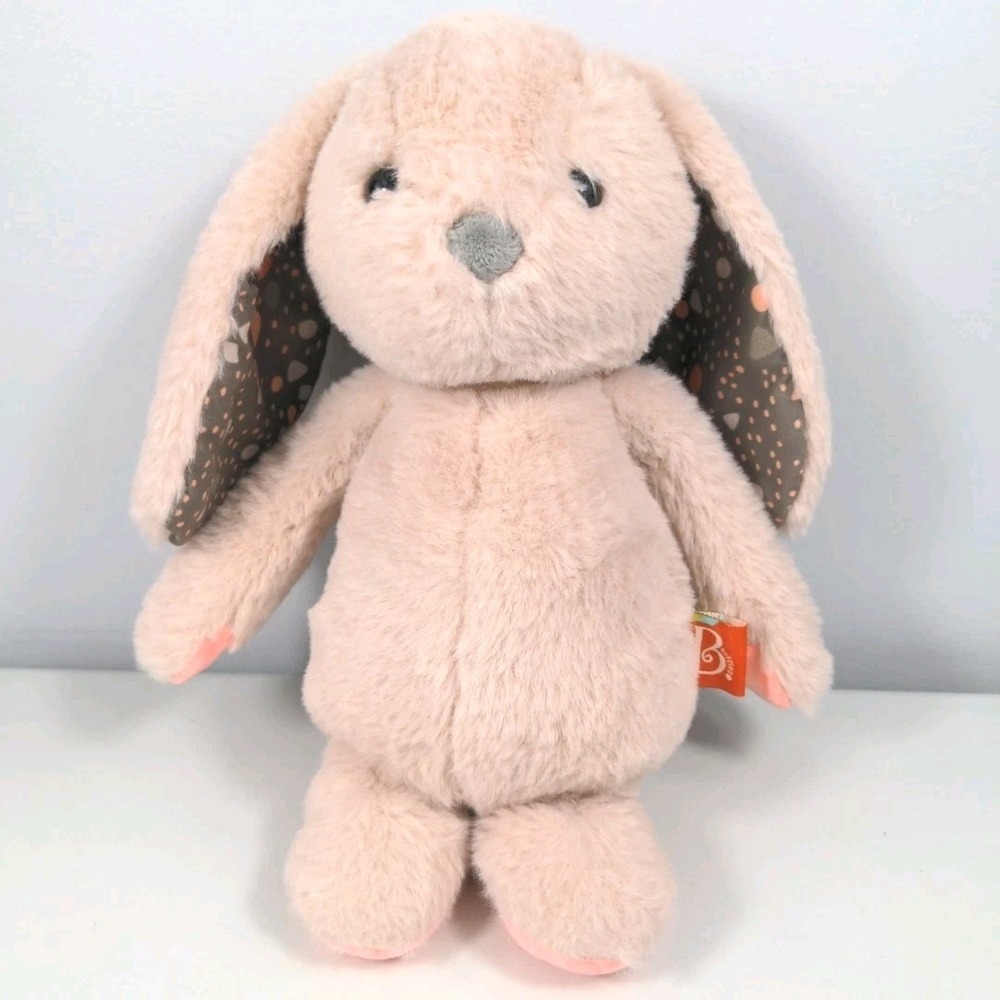 B Softies Plush Butterscotch Bunny Happy Hues Dusty Pink Gray Print Lop Ears 10"